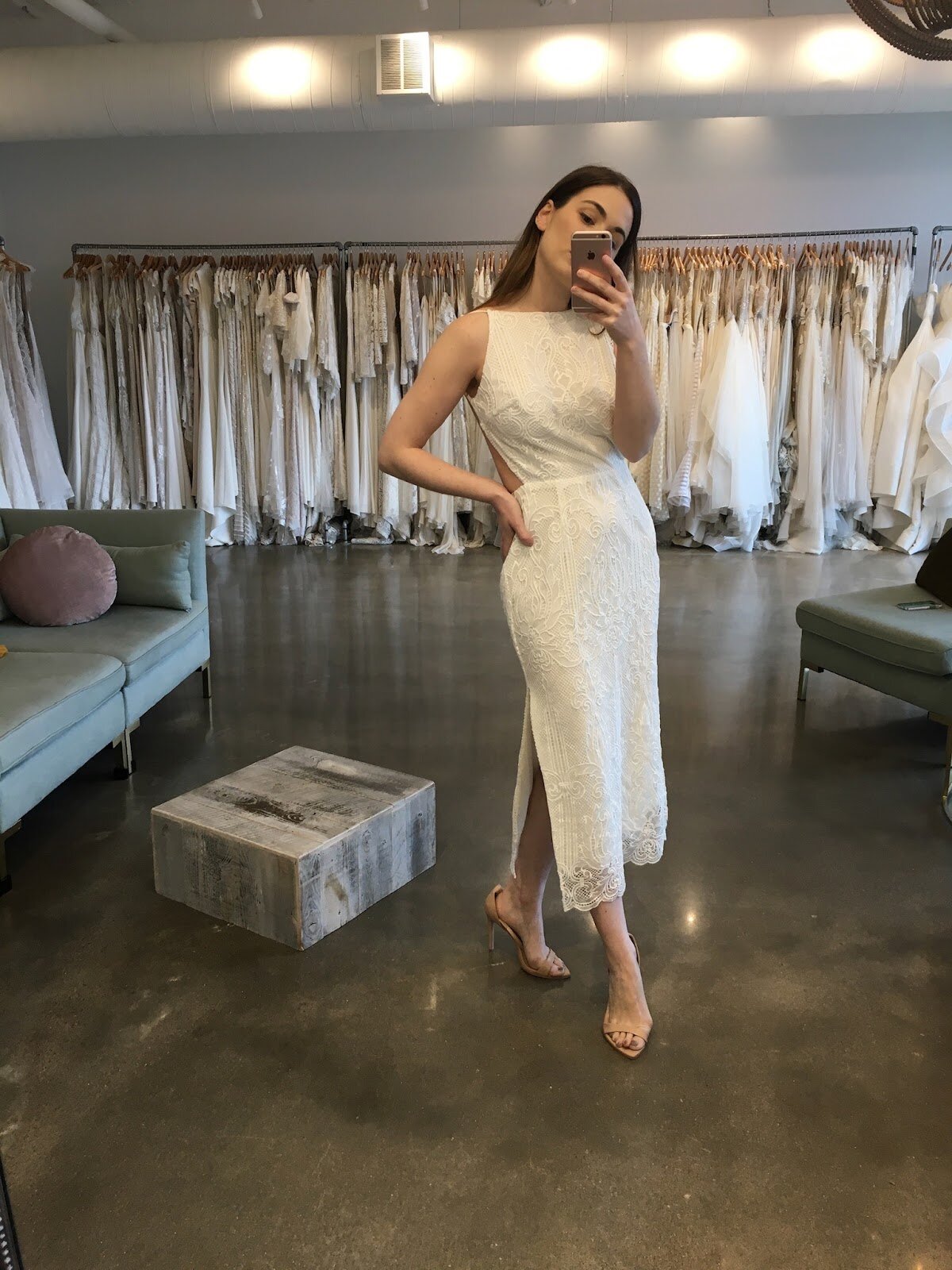 This is the Ready to Wear Lace Dress by Sarah Seven. Were so excited to feature separates, short dresses, and even trousers on our online store! This lace gown is one of my favorites from Sarah Sevens Before collection. It is a size 2 and is $30